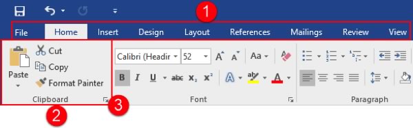 four parts of microsoft word ribbon